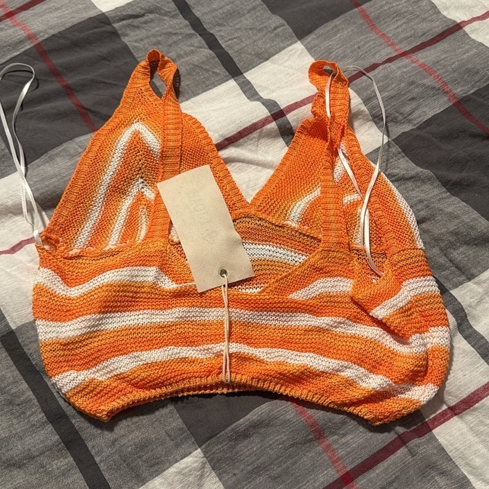 Orange and White Striped Knit Bralette - Picture 2 of 3
